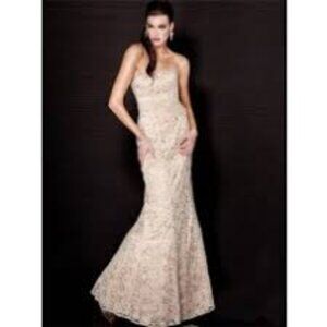 Lace Overlay Champagne Mermaid Strapless Sweetheart Neckline Wedding Dress 10